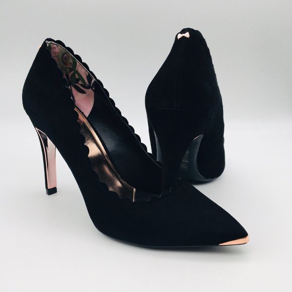 Ted Baker London Shoes - Ted Baker Sloana Black Suede & Rose Gold Pump